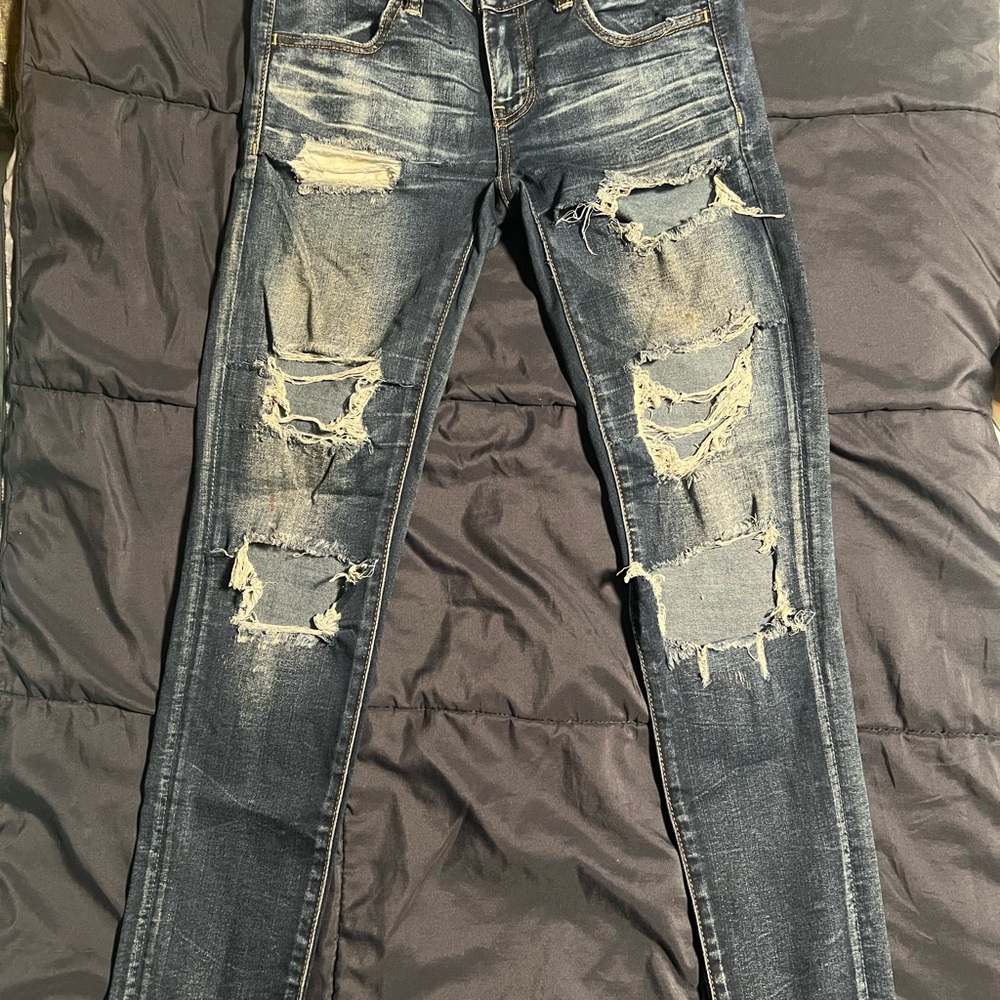American Eagle Outfitters Blue Jeggings with Distressed Rips